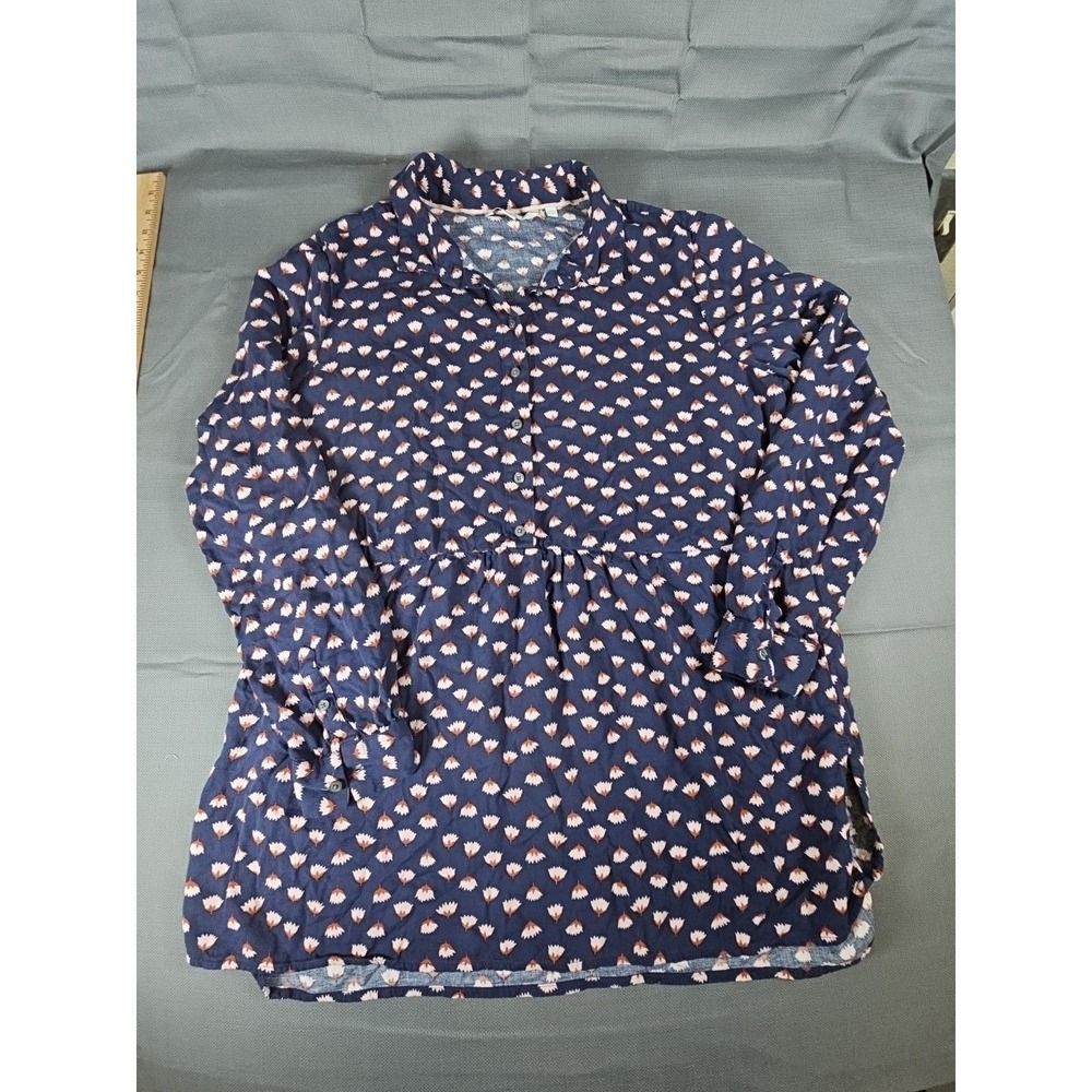 Boden  1/2 Button Down‎ Floral Design Long Sleeve Shirt 14 Rayon Boho Comfy